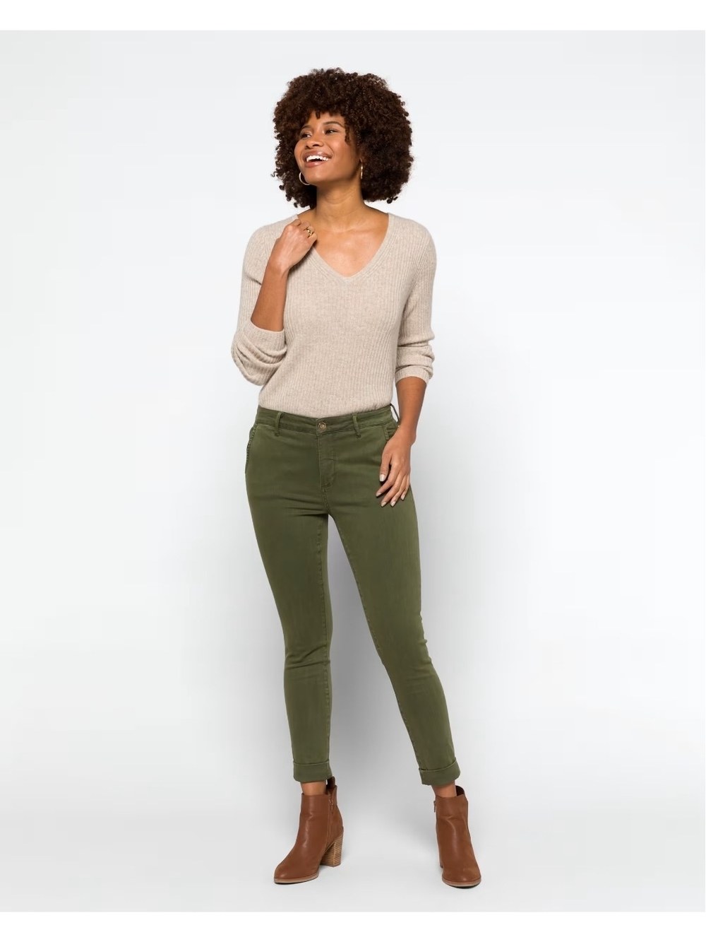 Cosmic Blue Slim Ankle Cropped Pants in Olive
